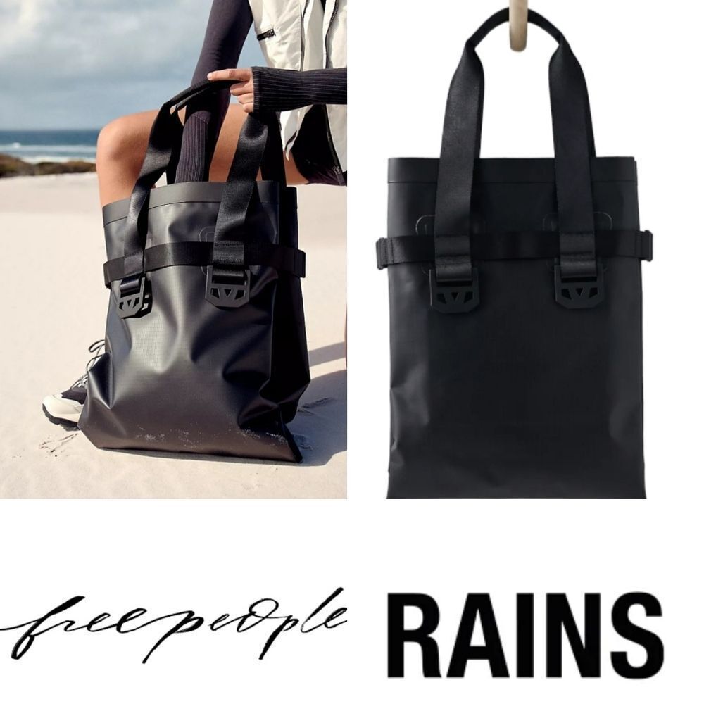 $250 NEW FP x RAINS FREE PEOPLE BLACK SEAM SEALED ARID TOTE BAG TRAVEL NWT